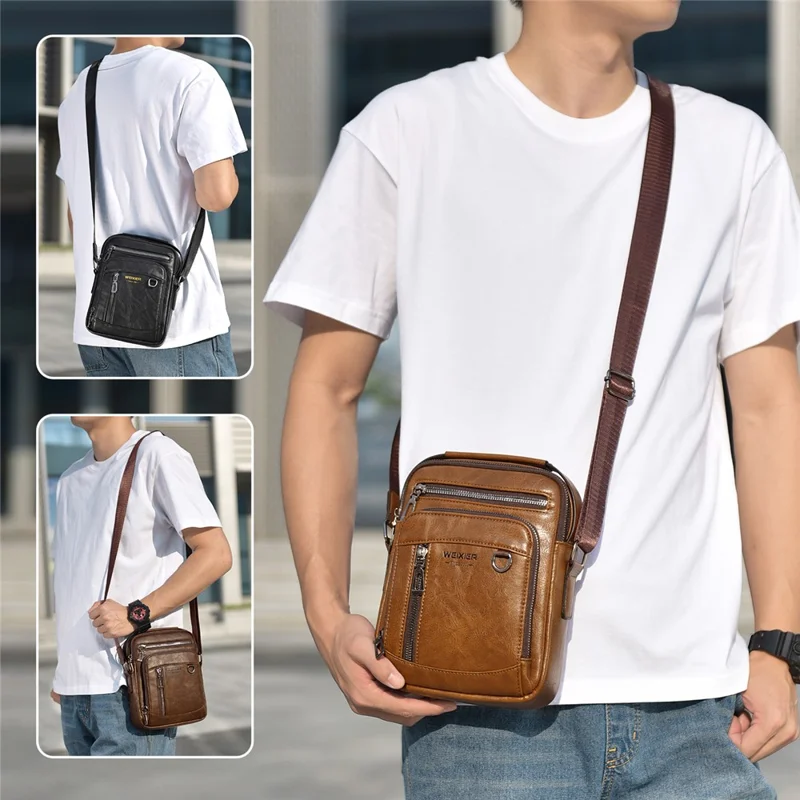 WEIXIER D844 Leather Messenger Bag Sling Crossbody Shoulder Pouch for Men Travel Work - Black