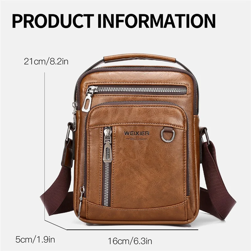 WEIXIER D844 Leather Messenger Bag Sling Crossbody Shoulder Pouch for Men Travel Work - Black