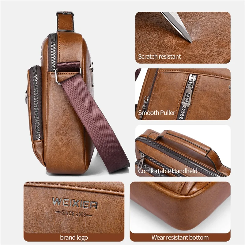 WEIXIER D845 Borsa a tracolla da uomo in pelle PU vintage - Nero