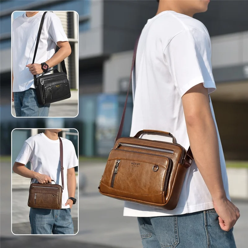 WEIXIER D845 Borsa a tracolla da uomo in pelle PU vintage - Nero
