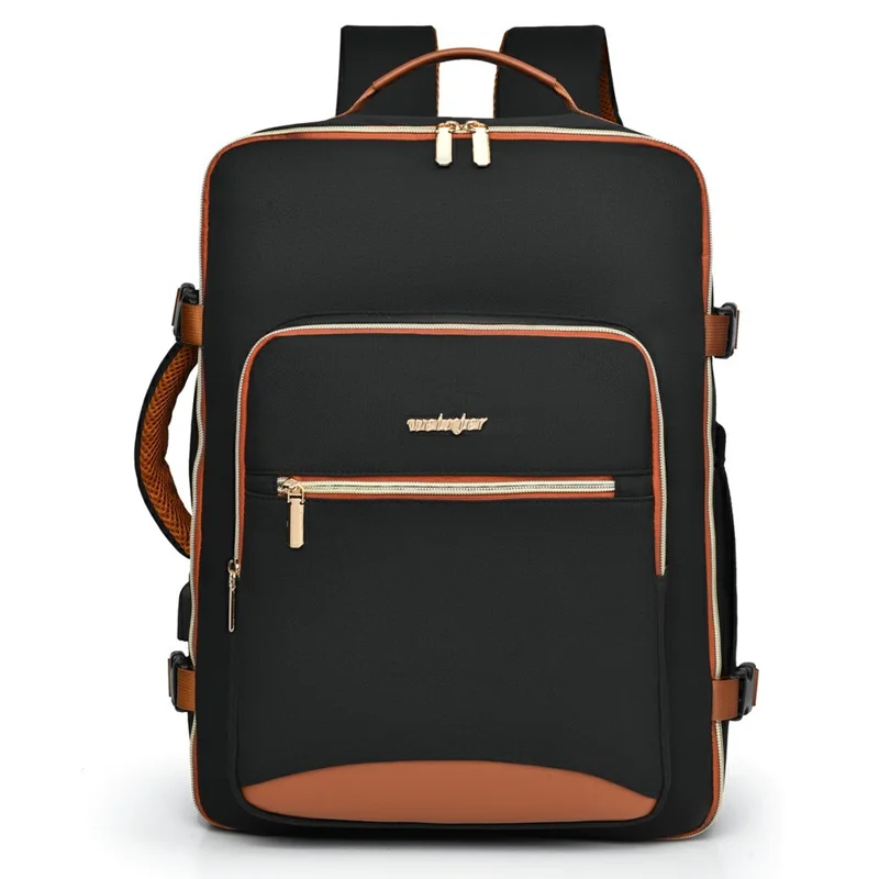 WEIXIER B737 Oxford Fabric Travel Backpack with External USB Port 180 Degree Opening Laptop Daypack - Black