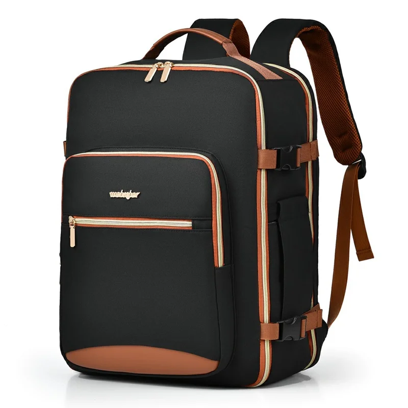 WEIXIER B737 Oxford Fabric Travel Backpack with External USB Port 180 Degree Opening Laptop Daypack - Black