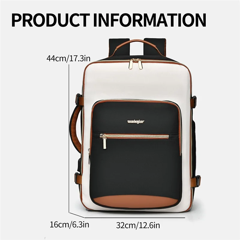 WEIXIER B737 Oxford Fabric Travel Backpack with External USB Port 180 Degree Opening Laptop Daypack - Black