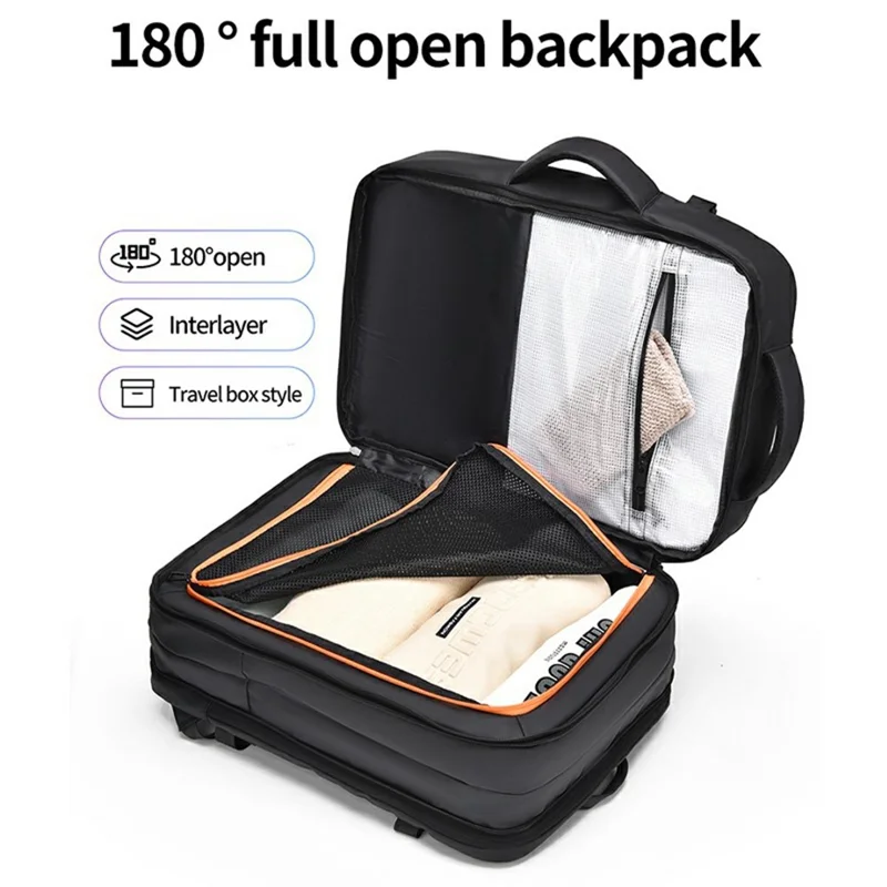 WEIXIER B703 Sac à dos extensible imperméable pour hommes, sac pour ordinateur portable de voyage, sac à dos d'affaires d'extérieur - Noir