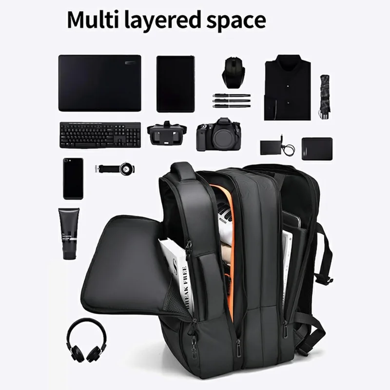 WEIXIER B703 Sac à dos extensible imperméable pour hommes, sac pour ordinateur portable de voyage, sac à dos d'affaires d'extérieur - Noir