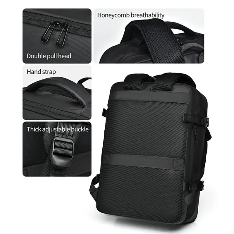WEIXIER B703 Sac à dos extensible imperméable pour hommes, sac pour ordinateur portable de voyage, sac à dos d'affaires d'extérieur - Noir