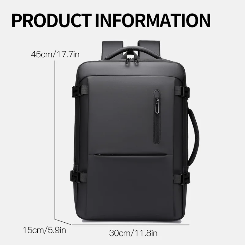 B756 Waterproof Men Business Laptop Backpack Expandable Travel Daypack for 15.6 Inch Notebook - Black