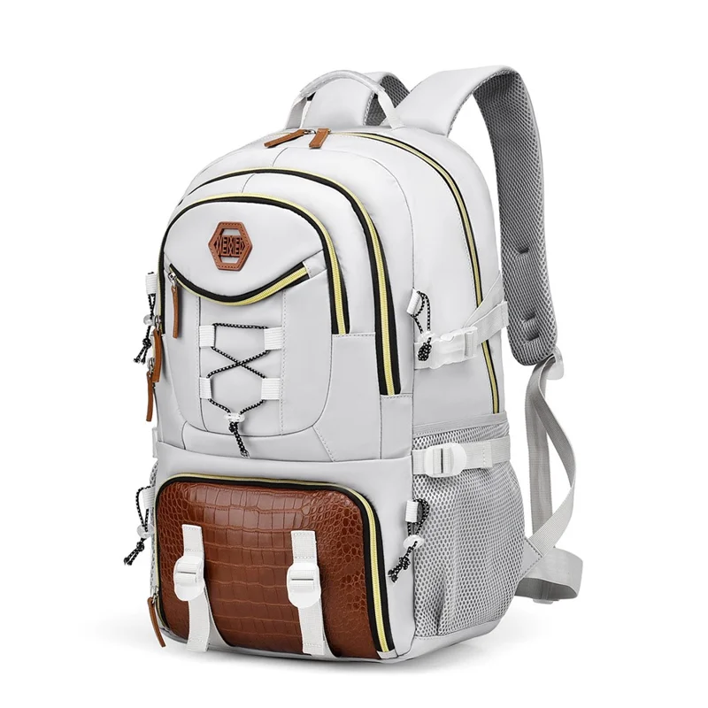 WEIXIER B713 Crocodile Texture Patchwork Women Backpack Large Capacity Rucksack for Travel Hiking - White