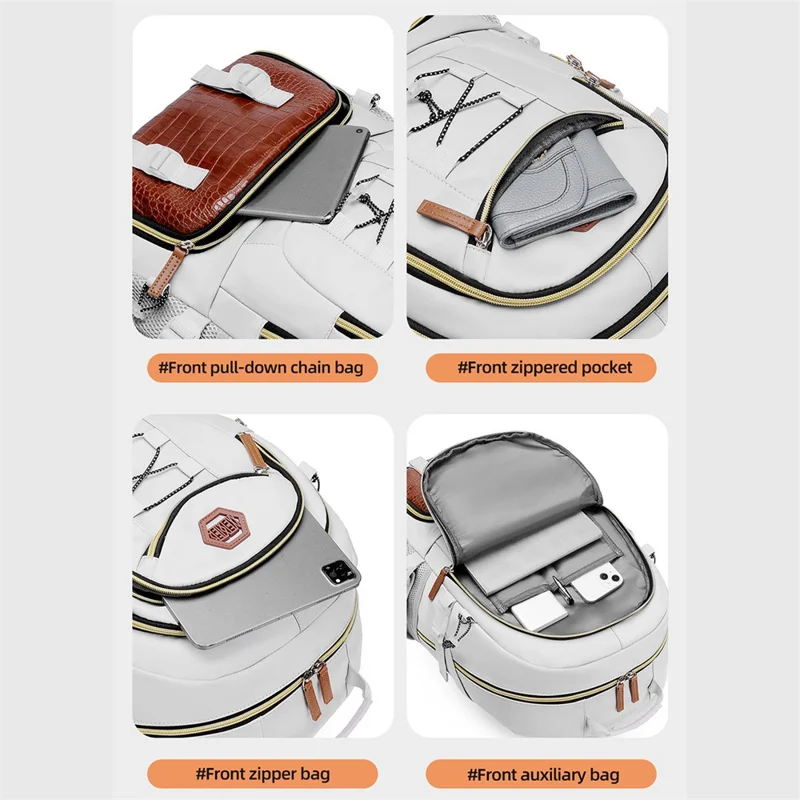 WEIXIER B713 Crocodile Texture Patchwork Women Backpack Large Capacity Rucksack for Travel Hiking - White