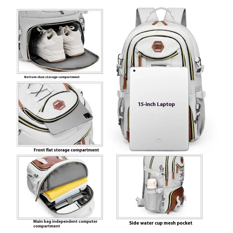 WEIXIER B713 Crocodile Texture Patchwork Women Backpack Large Capacity Rucksack for Travel Hiking - White