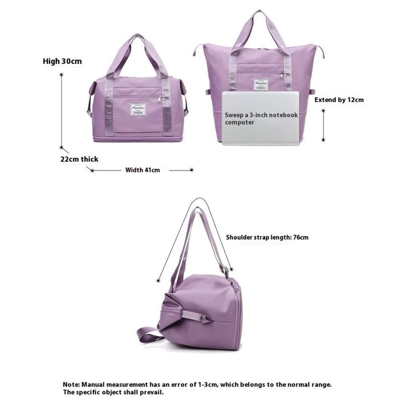 Borsa da Viaggio Espandibile con Grande Capacità, Impermeabile, Separazione Asciutto-Bagnato, Organizer per Bagagli - Viola