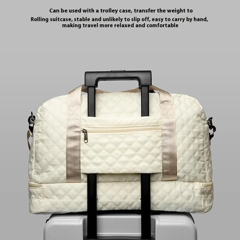 Sac de voyage extensible 026-1 en tissu oxford imperméable avec sangle d'épaule - Beige