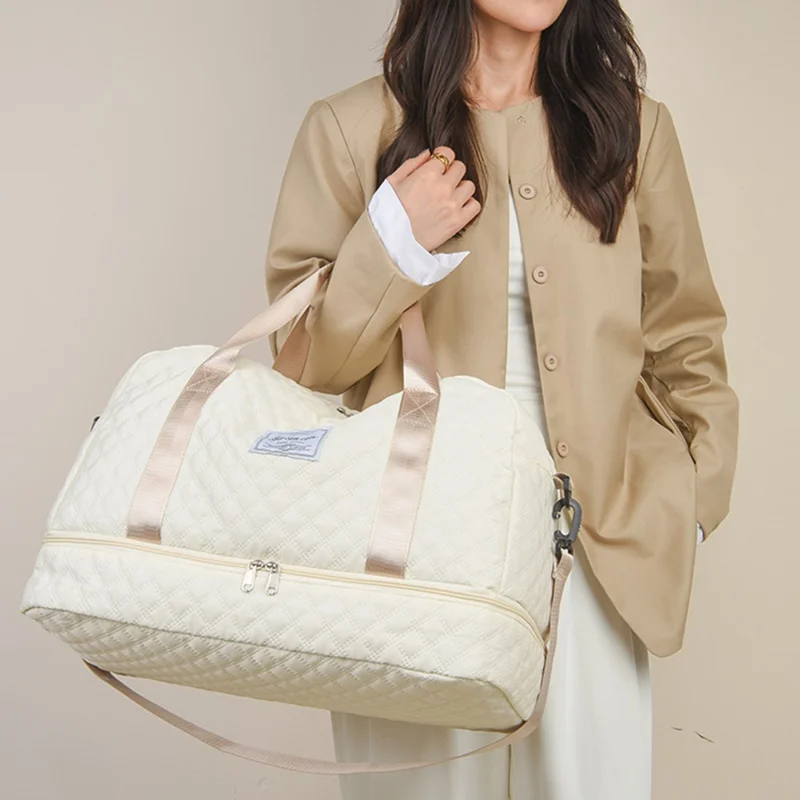Sac de voyage extensible 026-1 en tissu oxford imperméable avec sangle d'épaule - Beige