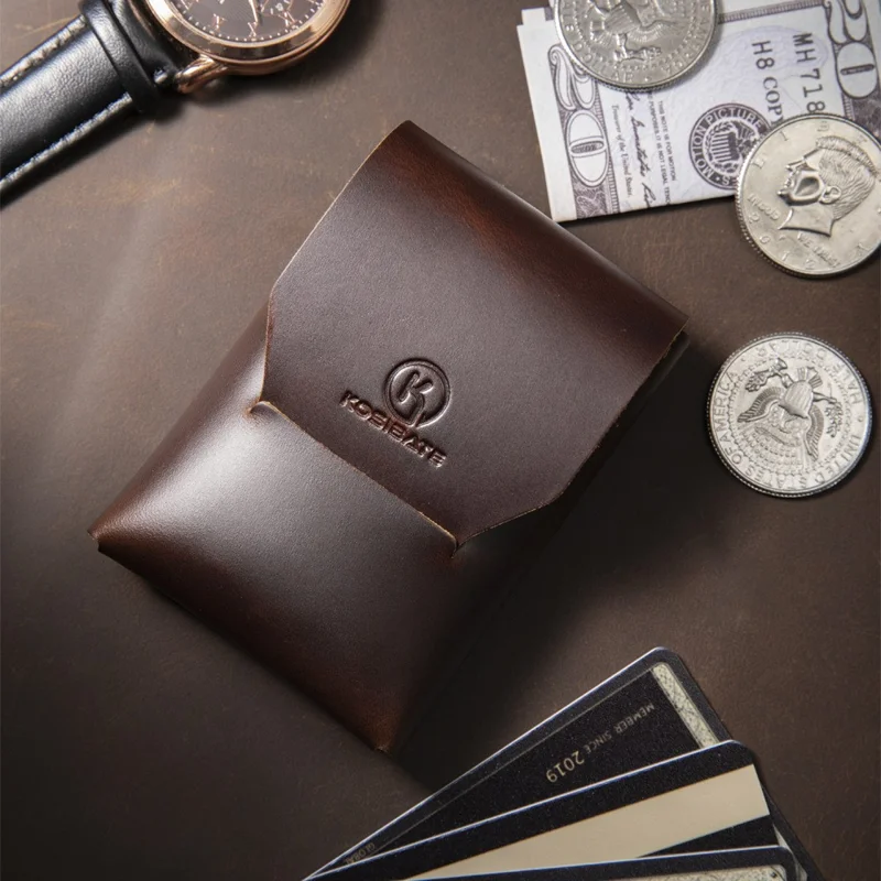KOSIBATE CL397 Porte-cartes en cuir de vache à texture Crazy Horse Mini Portefeuille pour Hommes