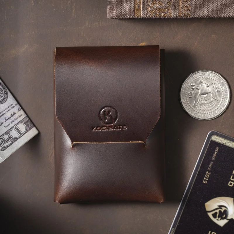 KOSIBATE CL397 Porte-cartes en cuir de vache à texture Crazy Horse Mini Portefeuille pour Hommes