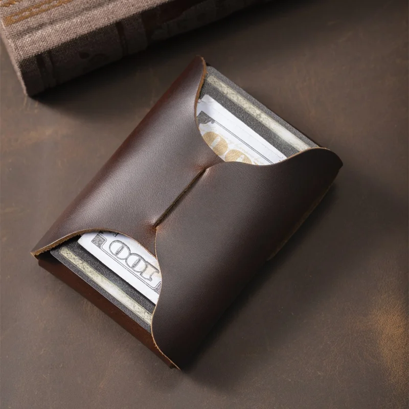 KOSIBATE CL397 Porte-cartes en cuir de vache à texture Crazy Horse Mini Portefeuille pour Hommes