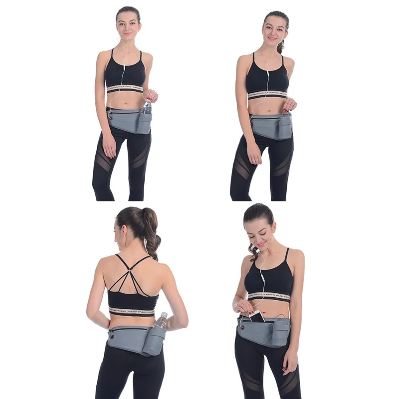 ZL-0078 Borsa da Vita Regolabile con Supporto per Cellulare e Spazio per Bottiglia d'Acqua per Fitness, Jogging, Escursionismo e Corsa (Senza Bottiglia) - Nero