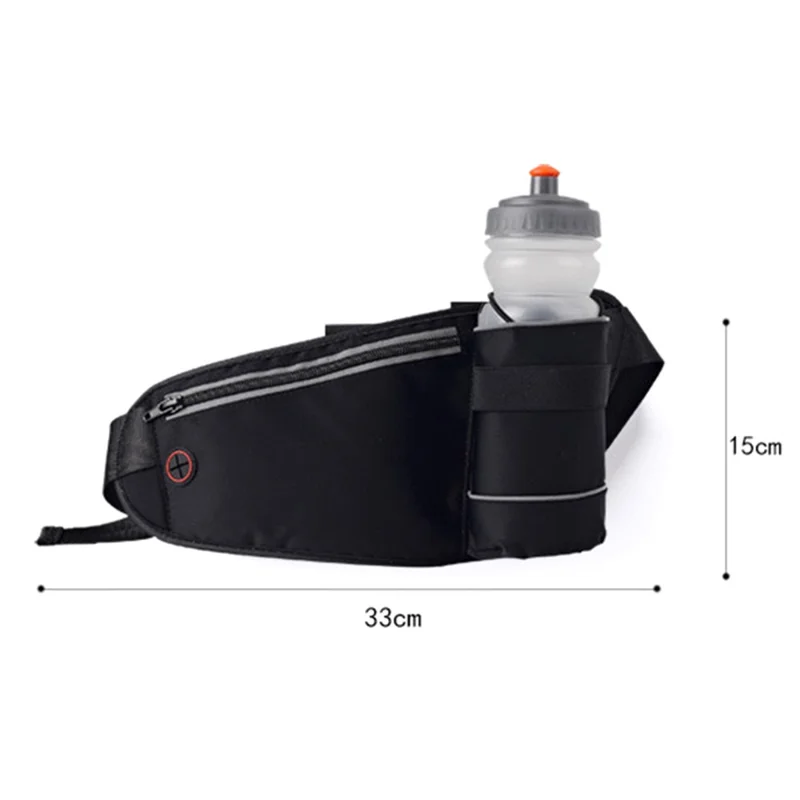ZL-0078 Borsa da Vita Regolabile con Supporto per Cellulare e Spazio per Bottiglia d'Acqua per Fitness, Jogging, Escursionismo e Corsa (Senza Bottiglia) - Nero