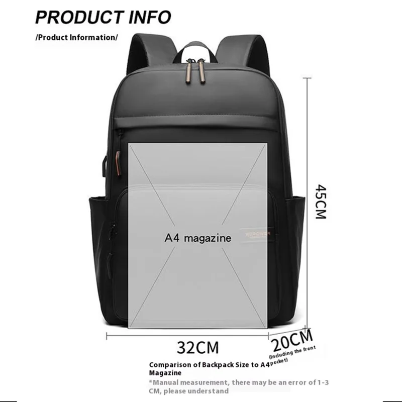 WEPOWER 3433 Business Commuter Backpack Men Large Capacity Waterproof Laptop Bag Travel Rucksack - Black