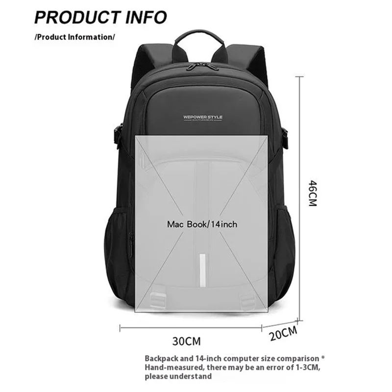 WEPOWER 1690-03 Sac à dos pour homme de grande capacité, sac pour ordinateur portable de navetteur, sac à dos décontracté pour les affaires - Noir