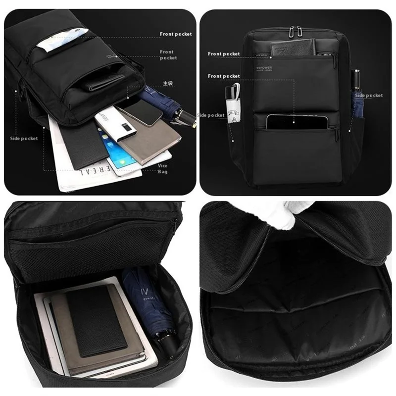 WEPOWER 1690-01 Business Travel Laptop Backpack Large Capacity Multifunctional Commuter Daypack - Black