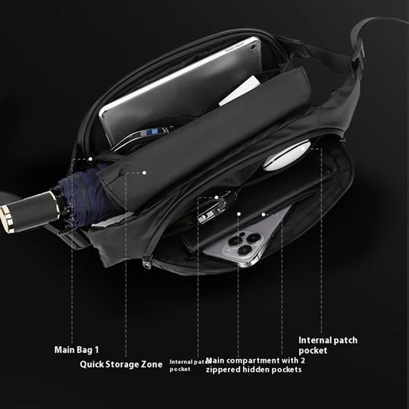 WEPOWER 1100-67 Size L Casual Men Crossbody Chest Bag Waterproof Sports Waist Pack for iPad 11 Inch - Black