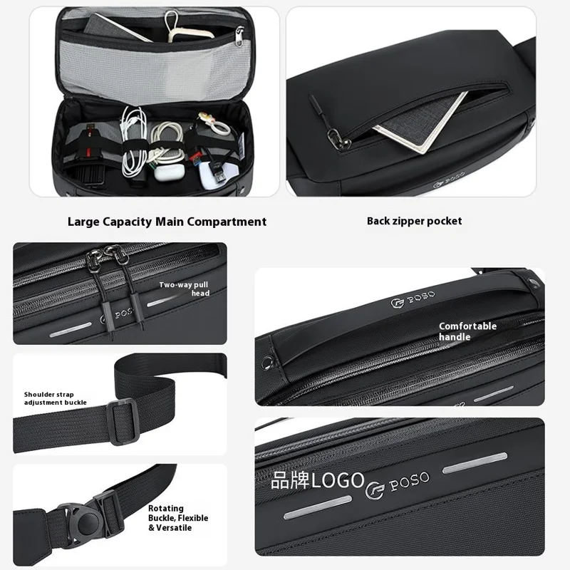 POSO PS-832 Multi-Functional Men Digital Accessory Organizer Bag Waterproof Single Shoulder Crossbody Bag