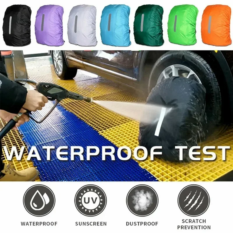 190T Polyester Taffeta Outdoor Backpack Rain Cover Waterproof Reflective Bag Protector, XL for 65-75L - Sapphire