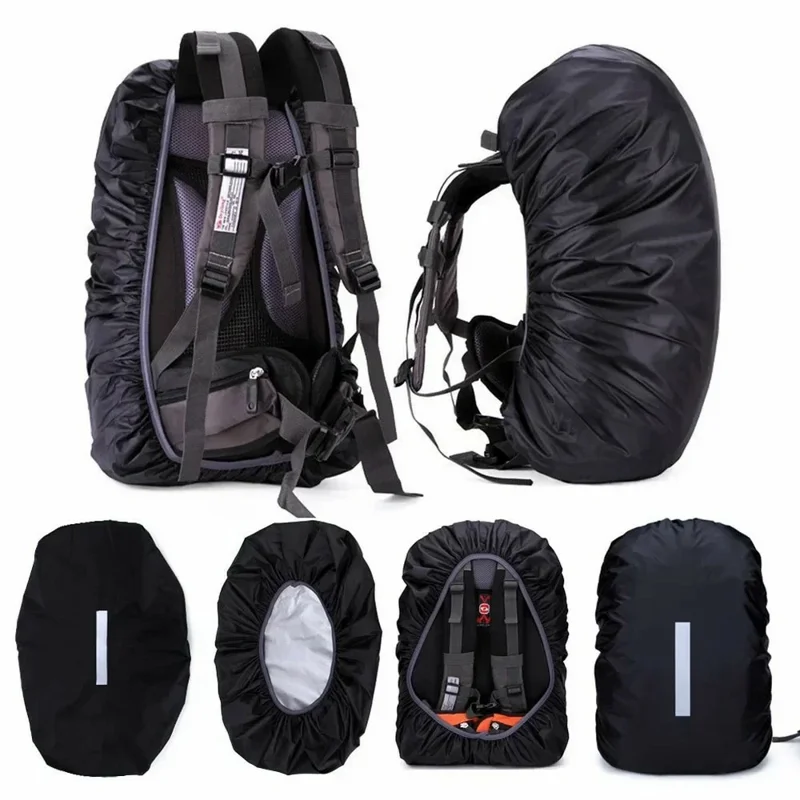 190T Polyester Taffeta Outdoor Backpack Rain Cover Waterproof Reflective Troop Bag Protector for 90-100L - Black