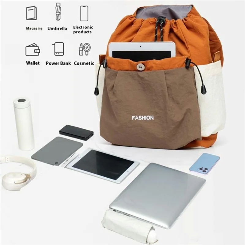 Color Block Casual Daypack Large Capacity Lightweight Canvas Travel Backpack for Work School Outdoor - Orange+Khaki