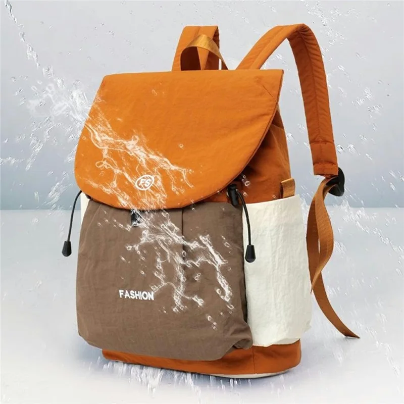 Color Block Casual Daypack Large Capacity Lightweight Canvas Travel Backpack for Work School Outdoor - Orange+Khaki