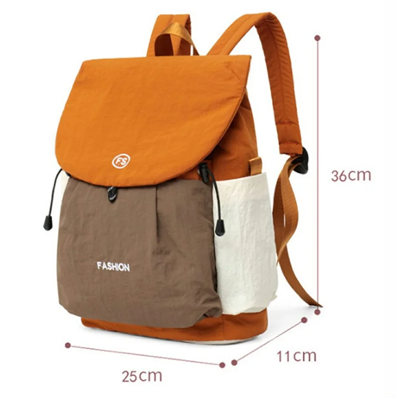 Color Block Casual Daypack Large Capacity Lightweight Canvas Travel Backpack for Work School Outdoor - Orange+Khaki
