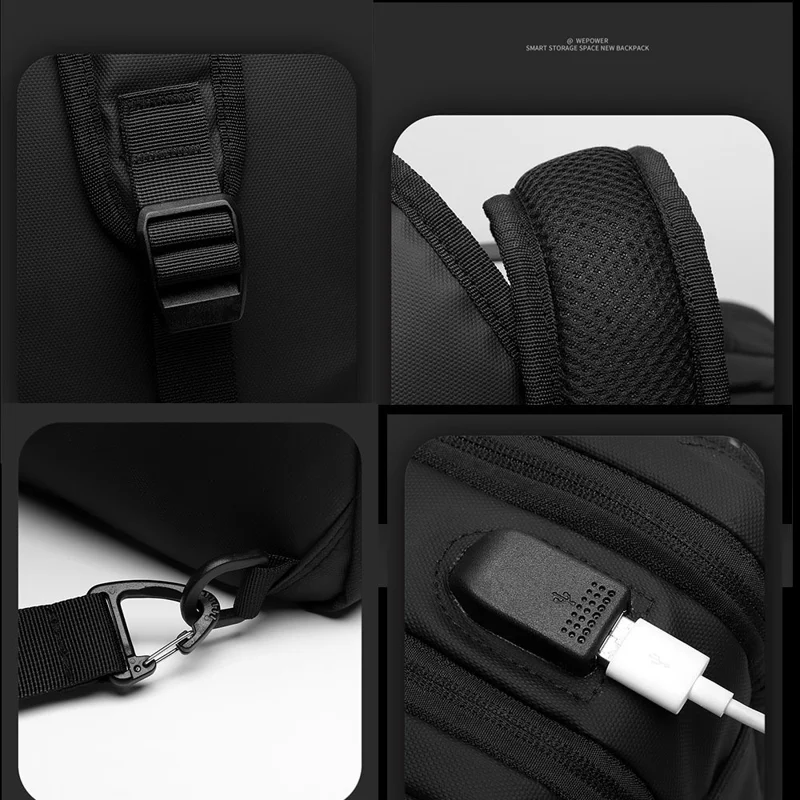 WEPOWER 1331 For 14 Inch Laptop Backpack Waterproof Oxford Fabric Daypack with External USB Port - Black