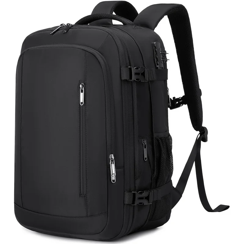 Mochila para portátil POSO PS-679 con bolsa de compresión sellada al vacío, candado con contraseña, bolso bandolera de viaje expandible - Negro