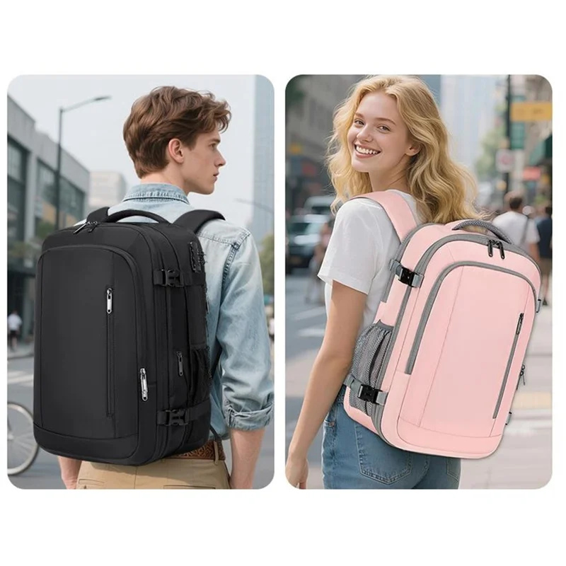 Mochila para portátil POSO PS-679 con bolsa de compresión sellada al vacío, candado con contraseña, bolso bandolera de viaje expandible - Negro