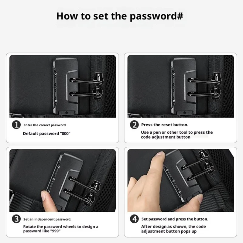 Mochila para portátil POSO PS-679 con bolsa de compresión sellada al vacío, candado con contraseña, bolso bandolera de viaje expandible - Negro