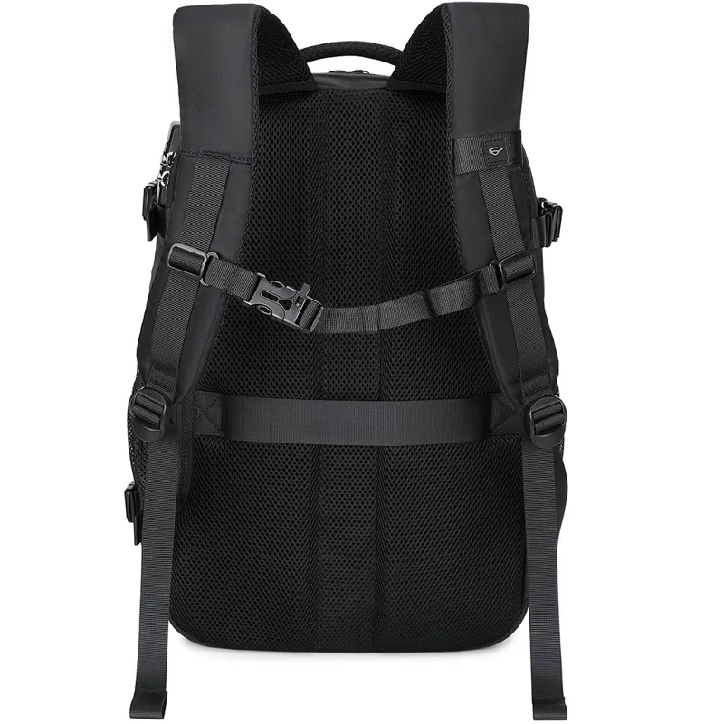 Mochila para portátil POSO PS-679 con bolsa de compresión sellada al vacío, candado con contraseña, bolso bandolera de viaje expandible - Negro