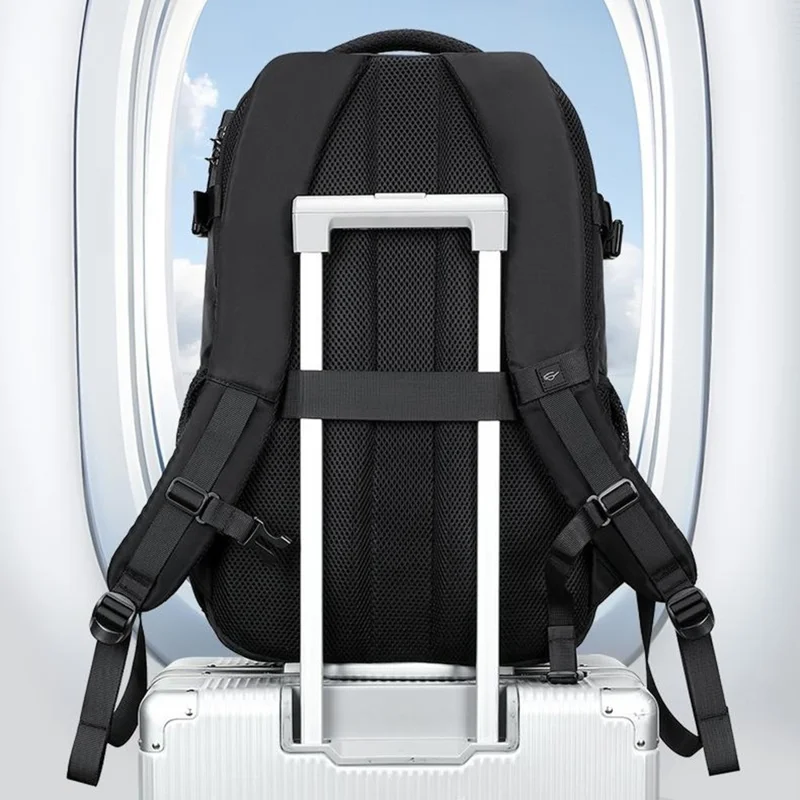 Mochila para portátil POSO PS-679 con bolsa de compresión sellada al vacío, candado con contraseña, bolso bandolera de viaje expandible - Negro