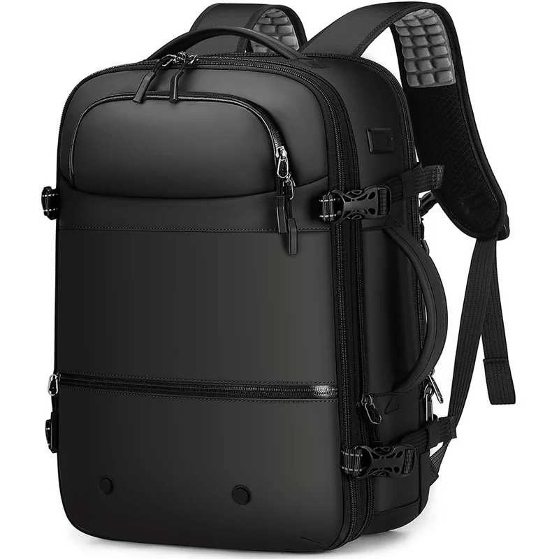 POSO PS-678 4 in 1 Expandable Laptop Backpack and Small Storage Bags Set Travel Dual Shoulder Bag with Air Pump - Black