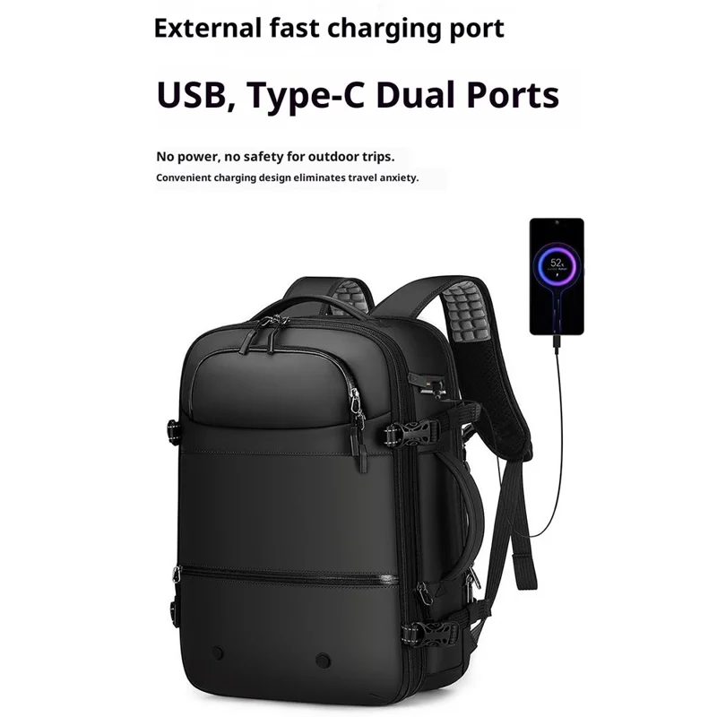POSO PS-678 4 in 1 Expandable Laptop Backpack and Small Storage Bags Set Travel Dual Shoulder Bag with Air Pump - Black
