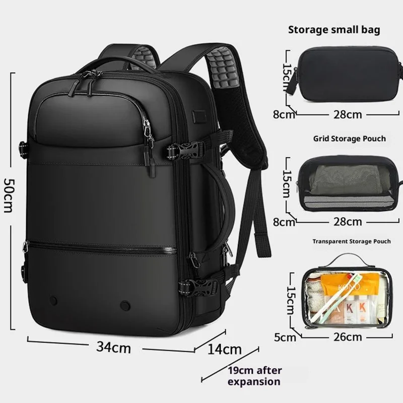 POSO PS-678 4 in 1 Expandable Laptop Backpack and Small Storage Bags Set Travel Dual Shoulder Bag with Air Pump - Black