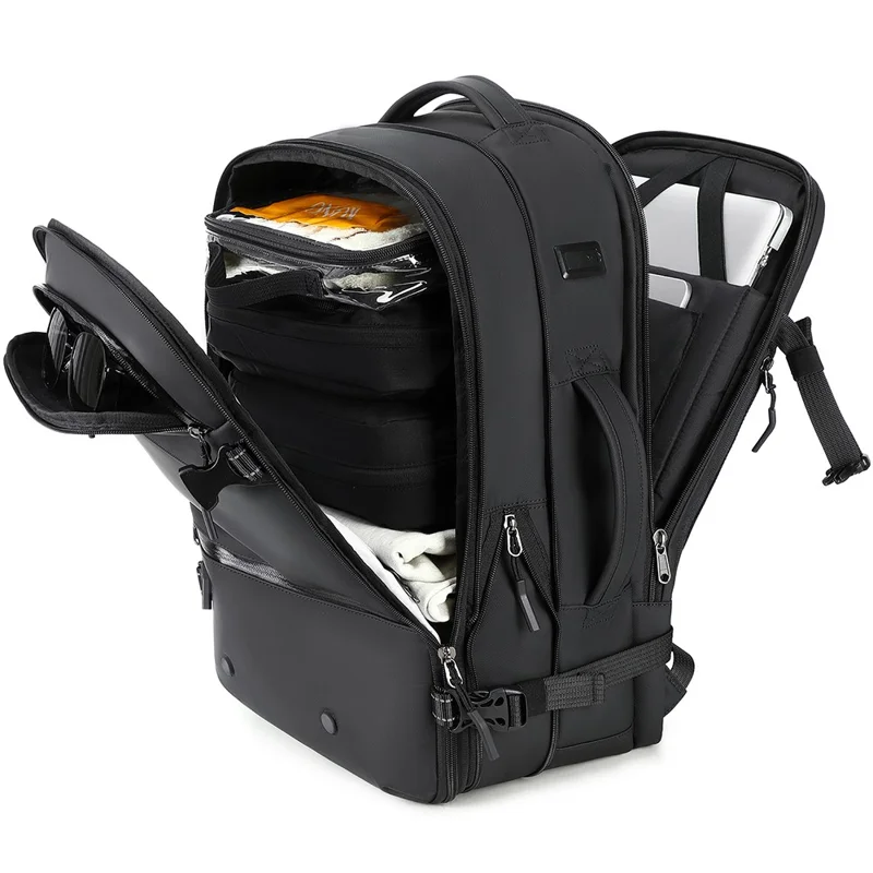 POSO PS-678 4 in 1 Expandable Laptop Backpack and Small Storage Bags Set Travel Dual Shoulder Bag with Air Pump - Black