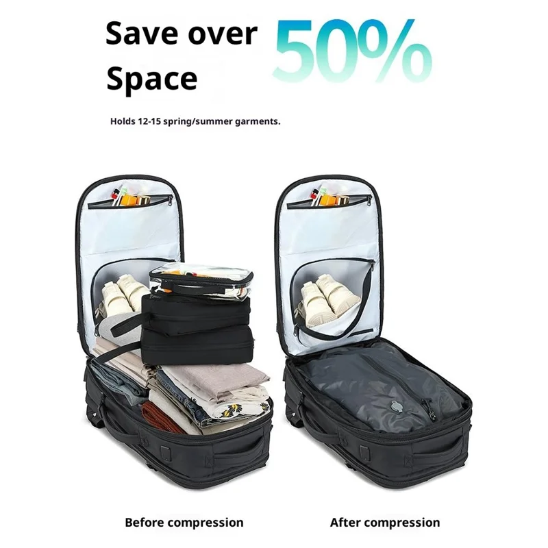 POSO PS-678 4 in 1 Expandable Laptop Backpack and Small Storage Bags Set Travel Dual Shoulder Bag with Air Pump - Black