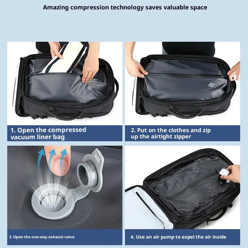 POSO PS-678 4 in 1 Expandable Laptop Backpack and Small Storage Bags Set Travel Dual Shoulder Bag with Air Pump - Black