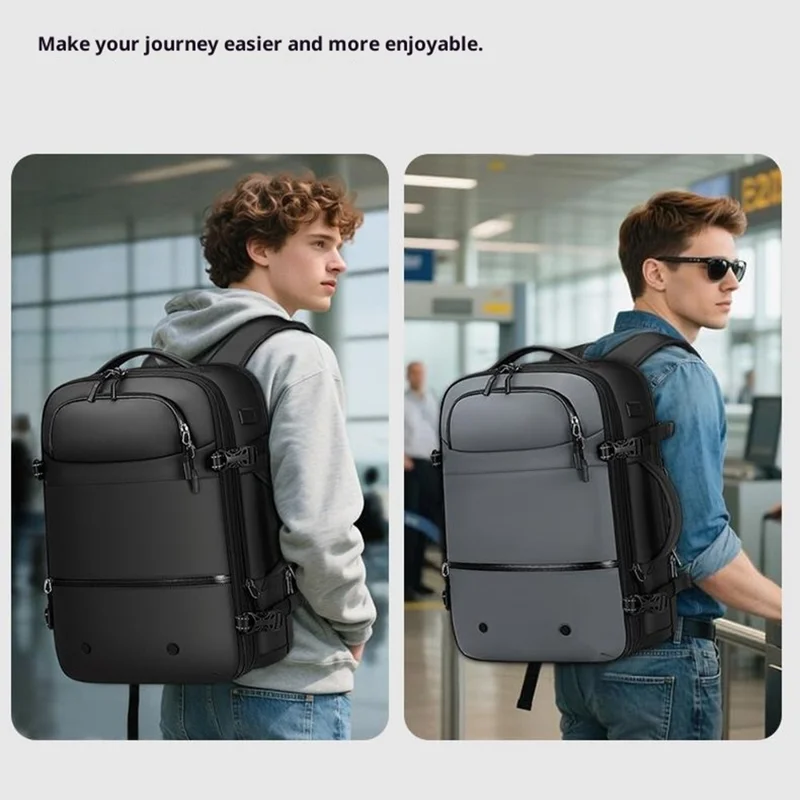 POSO PS-678 4 in 1 Expandable Laptop Backpack and Small Storage Bags Set Travel Dual Shoulder Bag with Air Pump - Black