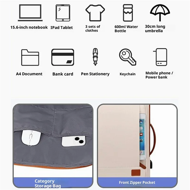 Expandable Backpack Waterproof Oxford Fabric Travel Business Laptop Bag with External USB Port - Beige