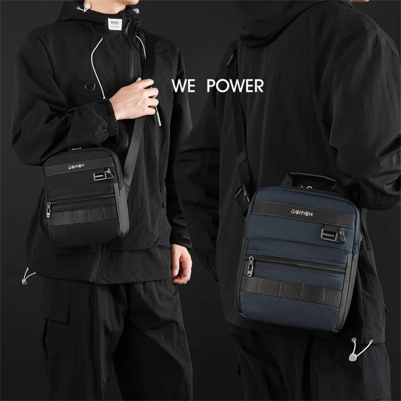 WEPOWER 9307 Size L Square Crossbody Bag for Men Waterproof Nylon Travel Shoulder Pack with Tote Handle - Dark Blue