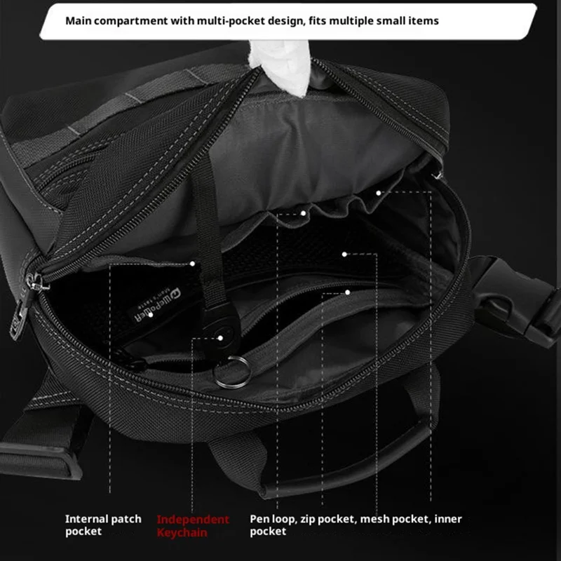 WEPOWER 9307 Size L Square Crossbody Bag for Men Waterproof Nylon Travel Shoulder Pack with Tote Handle - Dark Blue