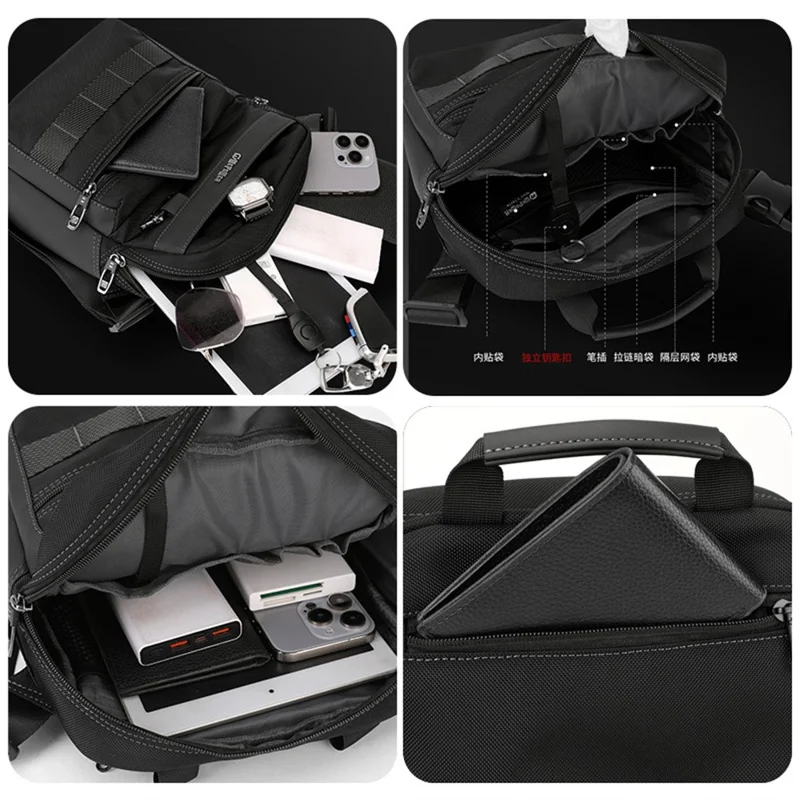 WEPOWER 9307 Size L Square Crossbody Bag for Men Waterproof Nylon Travel Shoulder Pack with Tote Handle - Dark Blue