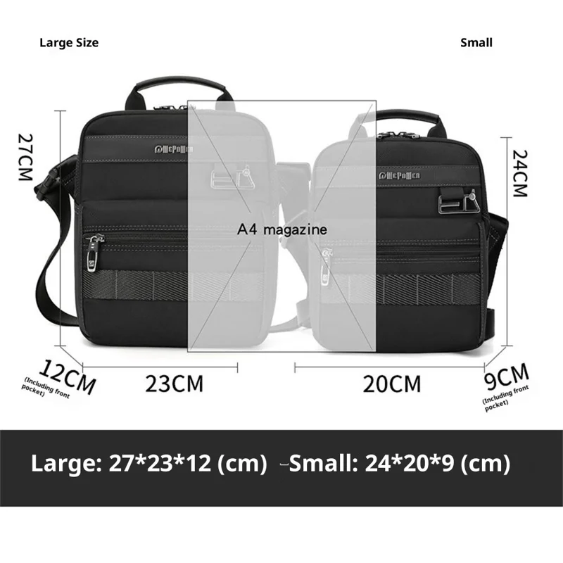 WEPOWER 9307 Size L Square Crossbody Bag for Men Waterproof Nylon Travel Shoulder Pack with Tote Handle - Dark Blue